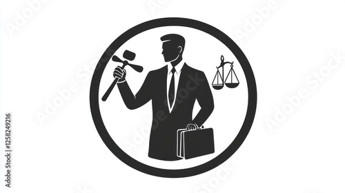 Legal professional holding gavel and scales, business concept, professional image photo