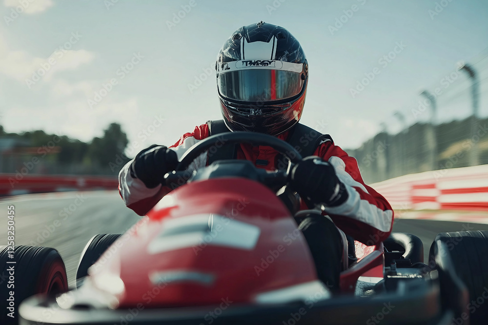 Intense portrait of a focused car racer in a helmet showcasing determination and speed, generative AI Intense portrait of a focused car racer in a helmet showcasing determination and speed, generative AI
