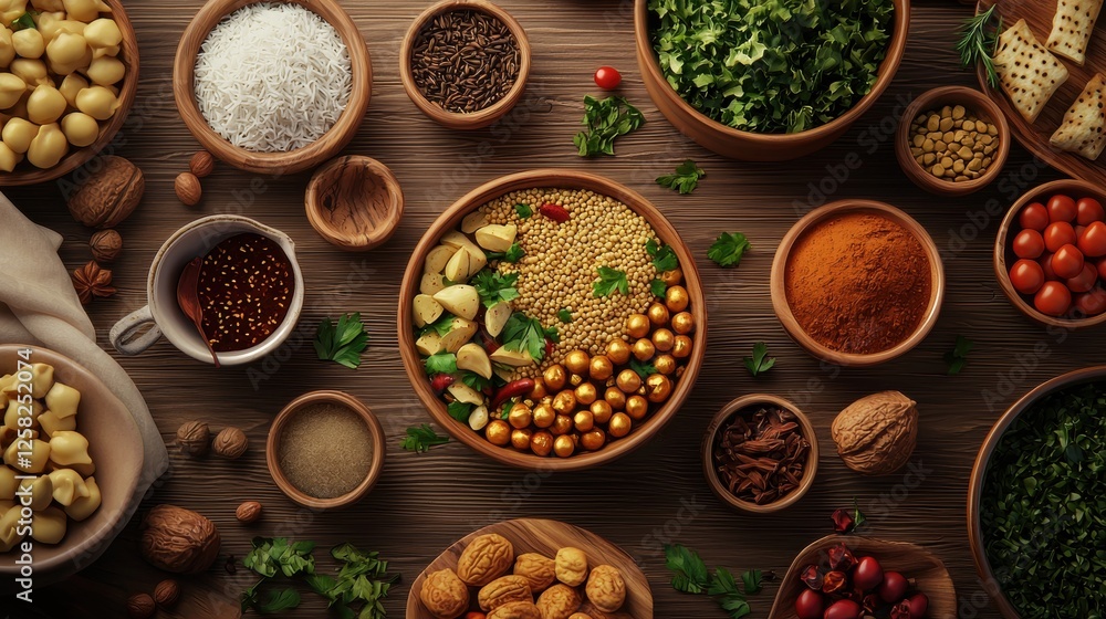 Vibrant array of spices and ingredients for cooking Vibrant array of spices and ingredients for cooking