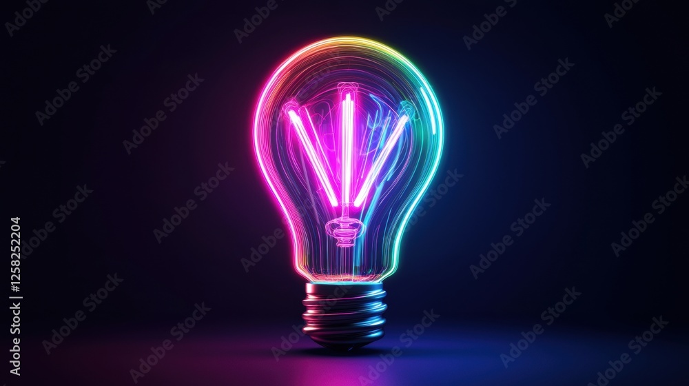 Neon light bulb with vibrant colors glowing in the dark Neon light bulb with vibrant colors glowing in the dark