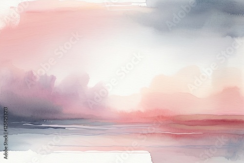 Soft Pastel Watercolor Landscape with Gentle Clouds and Horizon