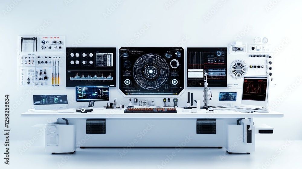 Fototapeta premium an advanced home lab setup, futuristic DIY projects, scifi aesthetic, isolated on white background