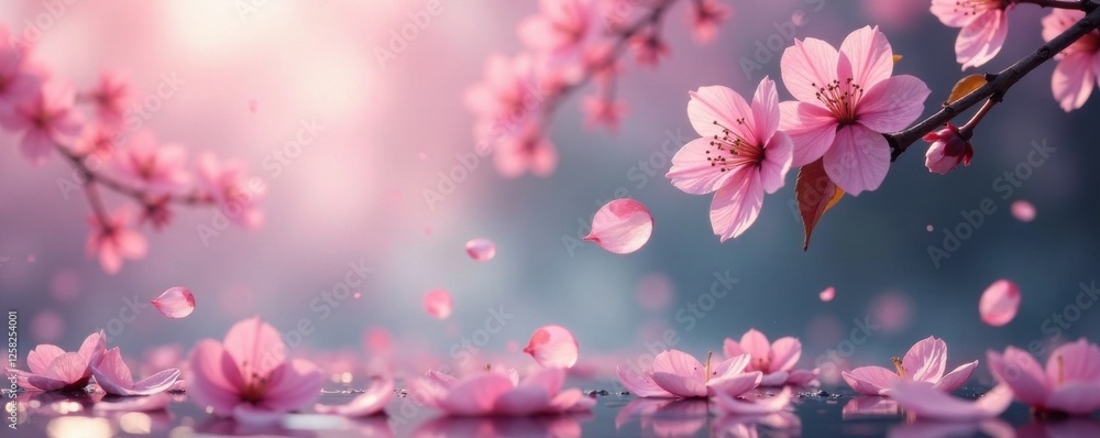 delicate pink sakura petals floating gently in a serene misty background, pink sakura, nature delicate pink sakura petals floating gently in a serene misty background, pink sakura, nature