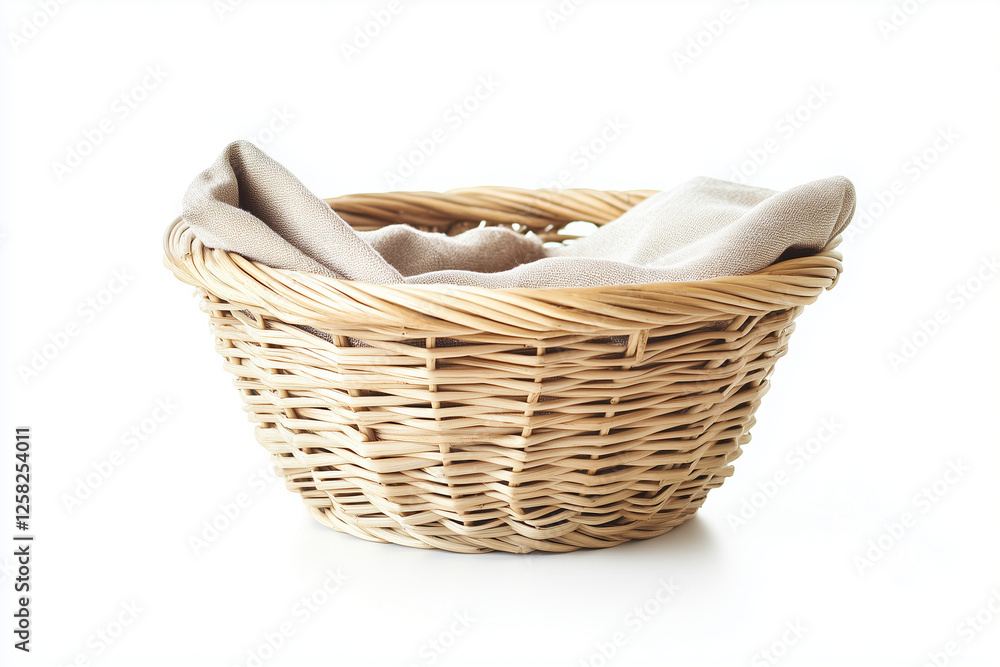 Obraz premium Cloth basket isolated on white background, Selective focus rattan basket on white background.