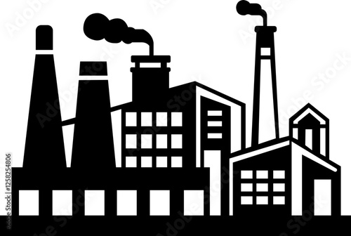 Factory building silhouette vector illustration, factory icon, environmental pollution