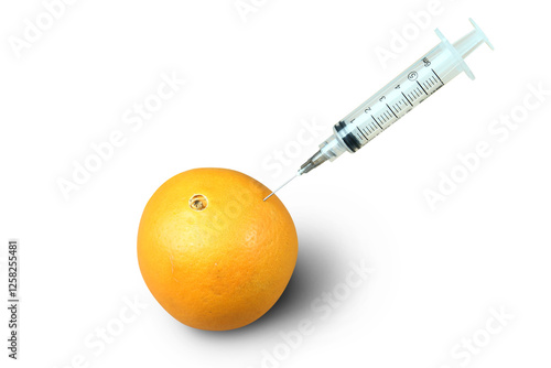 syringe fruit of orange as healthy foor on white background photo