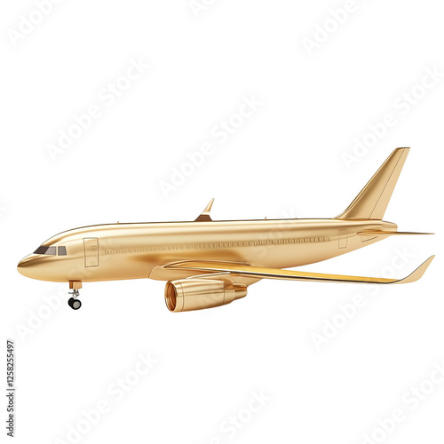 A gold plane 3d rendering is on a white background