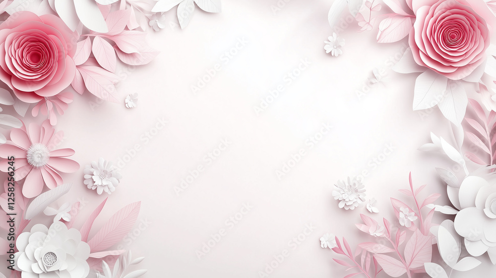 Elegant floral papercraft background with pink and white flower decorations
