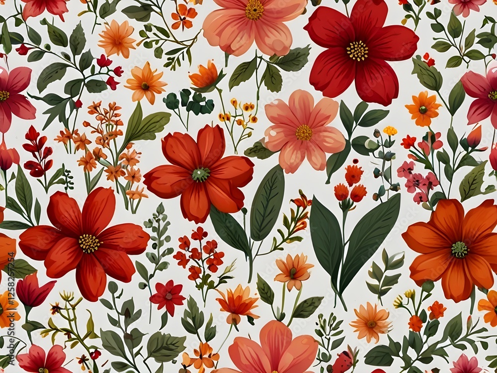 Delicate Ditsy Floral Pattern on White Background Delicate Ditsy Floral Pattern on White Background