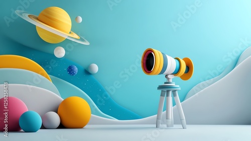 DIY astronomy lab, telescope and star maps, 3D illustration photo