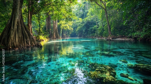 Serene Thai Jungle with Crystal-Clear River