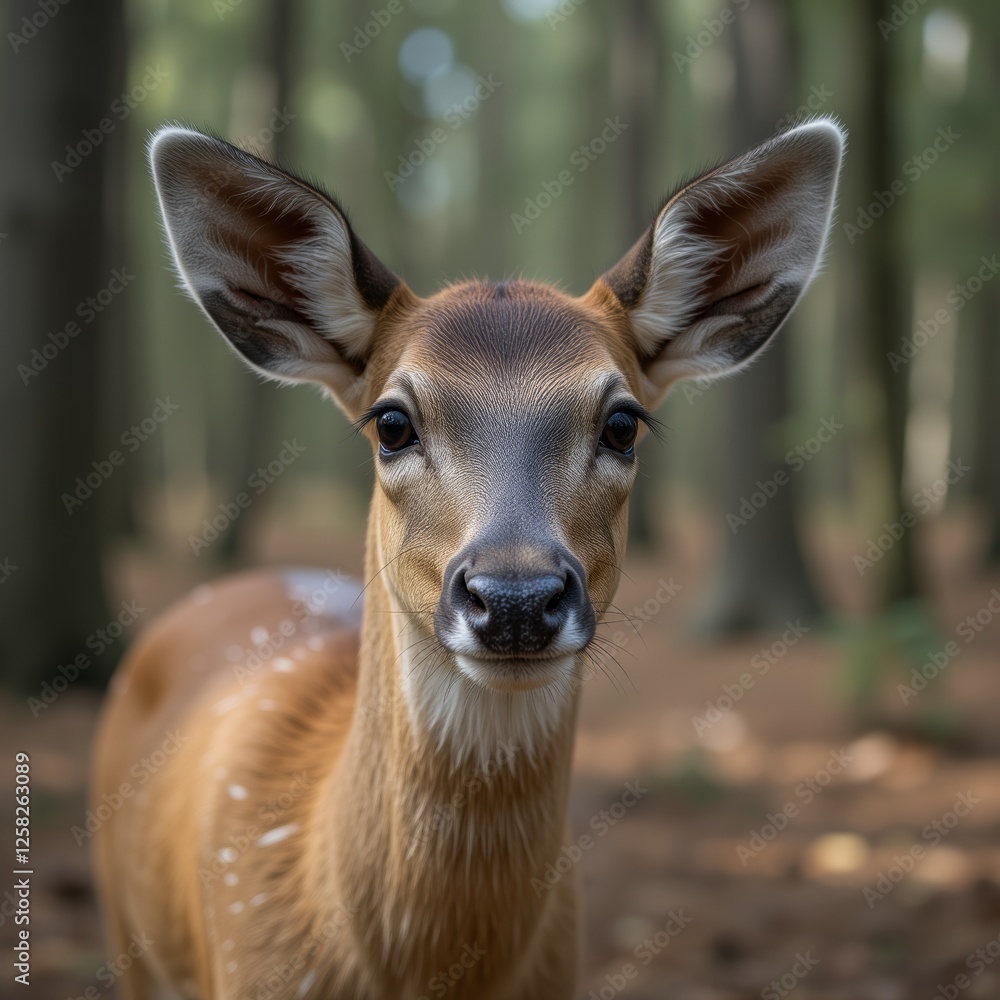 Adorable deer with large ears and curious eyes standing calmly in a forest setting evoking feelings of peace and serenity in nature Adorable deer with large ears and curious eyes standing calmly in a forest setting evoking feelings of peace and serenity in nature