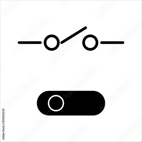 Electrical switch line icon along with switch working diagram. linear style sign for mobile concept and web design. Turn off position outline vector icon. Symbol, logo illustration.