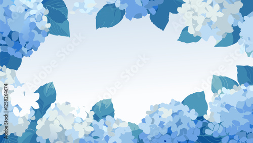 青色の紫陽花のイラスト、コピースペース