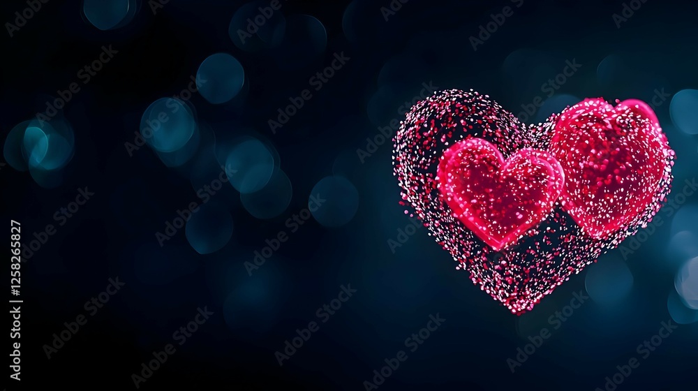 Obraz premium Abstract Glowing Pink And Red Hearts On Dark Background