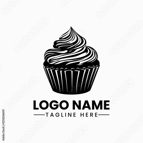 Cup cake vector logo icon silhouette Black silhouette of cupcake cupcake Icon, muffin logo illustration