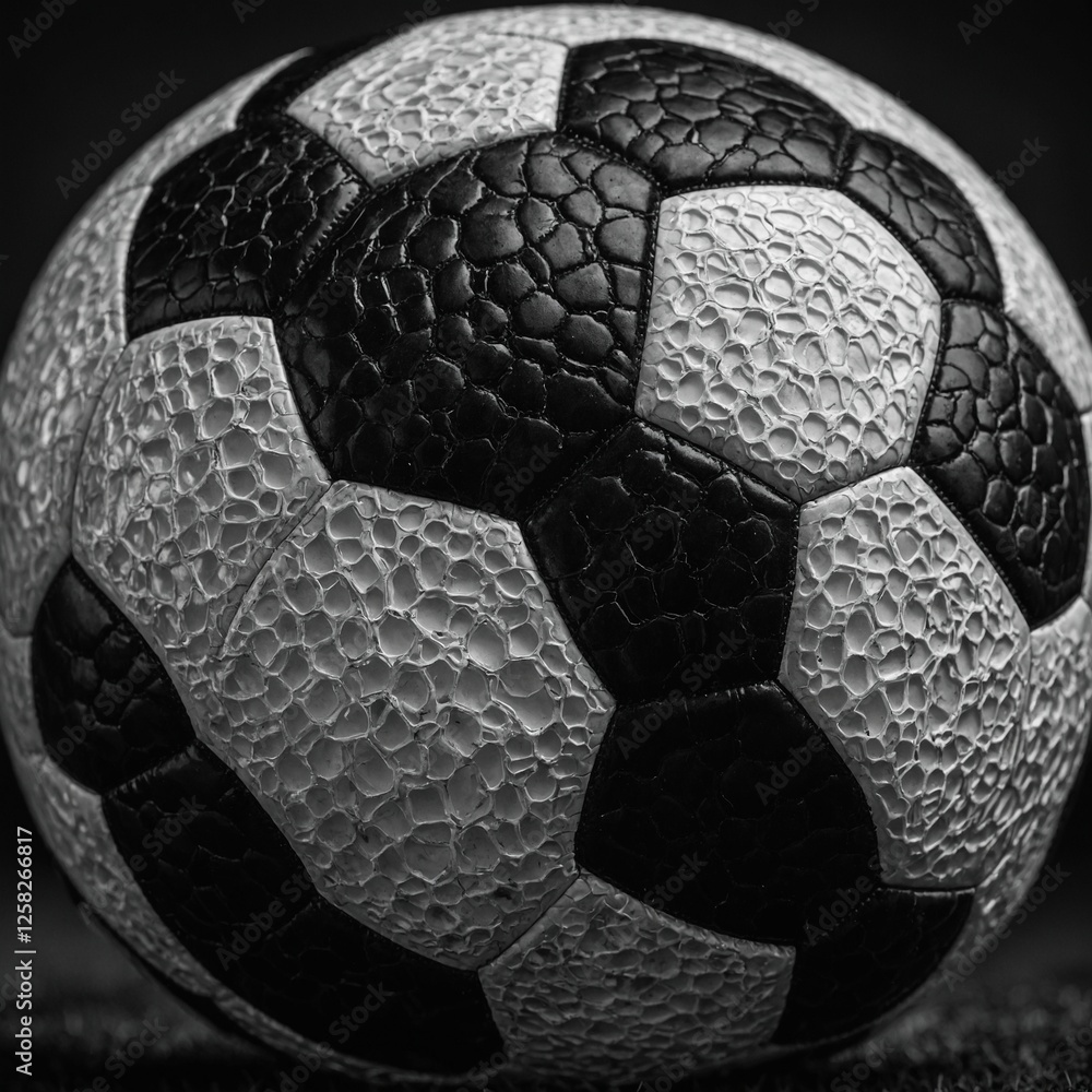 A classic black and white soccer ball with detailed texture. A classic black and white soccer ball with detailed texture.