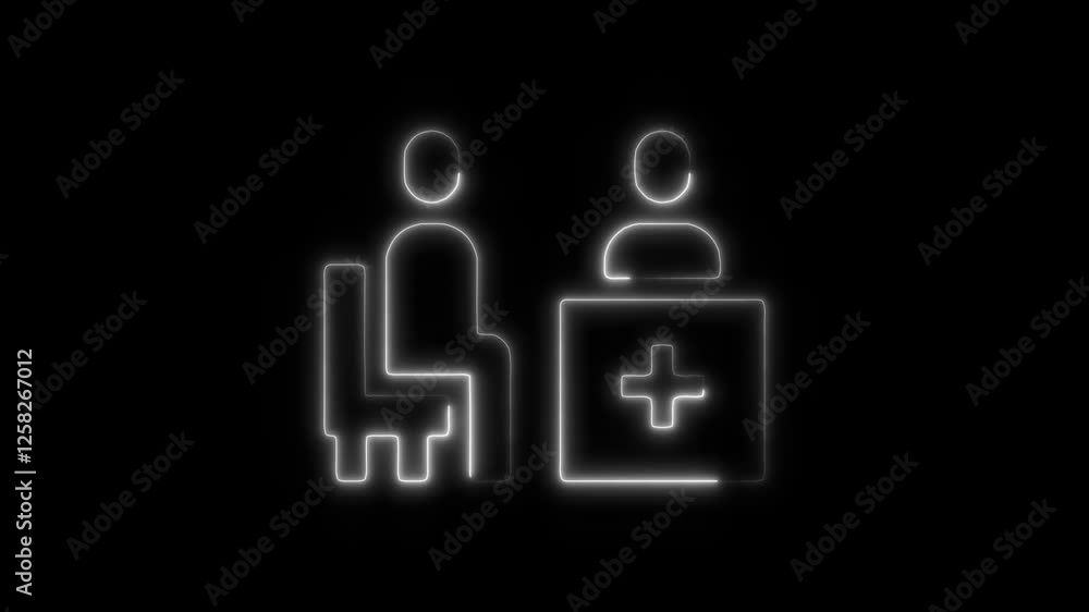 Glowing neon doctors office icon isolated on black background. HD Video motion graphic animation Glowing neon doctors office icon isolated on black background. HD Video motion graphic animation