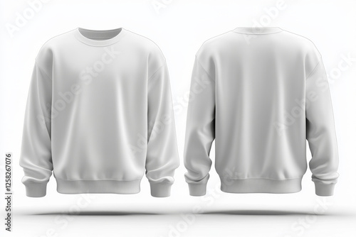 3d mocap rendering of a white blank monochrome sweatshirt front and back, isolated on a grey background