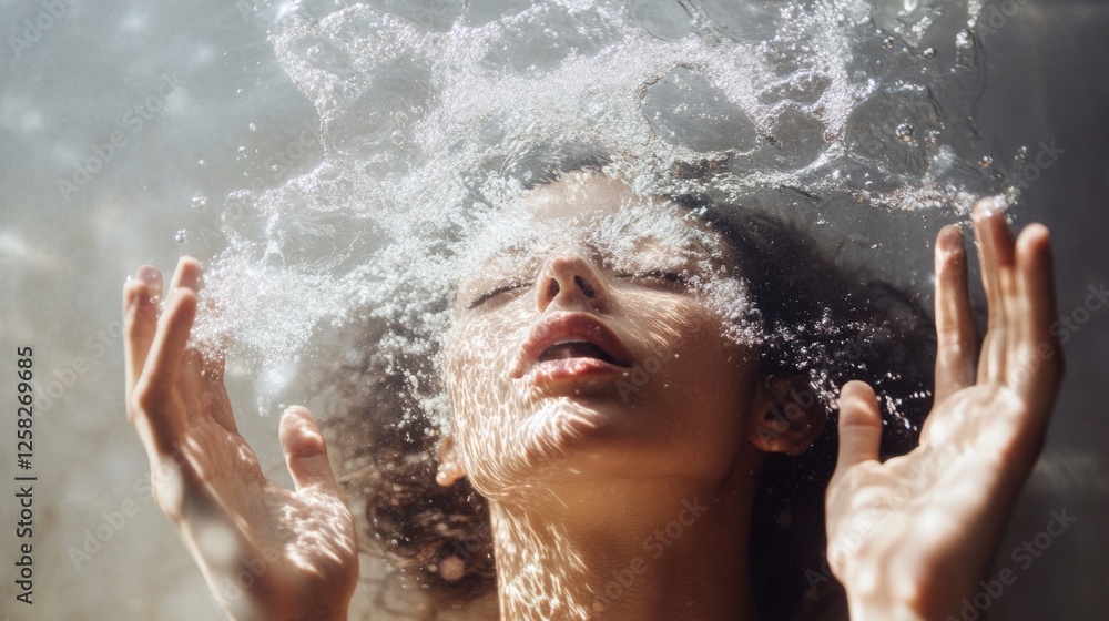 Fototapeta premium Embracing clarity and love through water as a focus for Valentines Day reflection guided by the gentle chaos of emotions