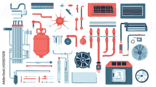 Vector Outline Set of HVAC Components and Systems