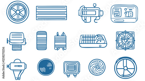 Vector Outline Set of HVAC Components and Systems