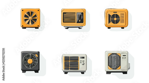 Vector Outline Set of HVAC Components and Systems