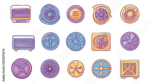 Vector Outline Set of HVAC Components and Systems