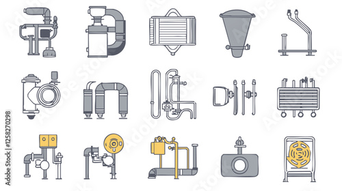 Vector Outline Set of HVAC Components and Systems