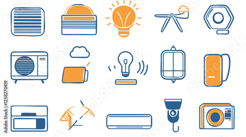 Vector Outline Set of HVAC Components and Systems