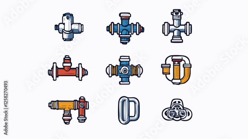 Vector Outline Set of HVAC Components and Systems