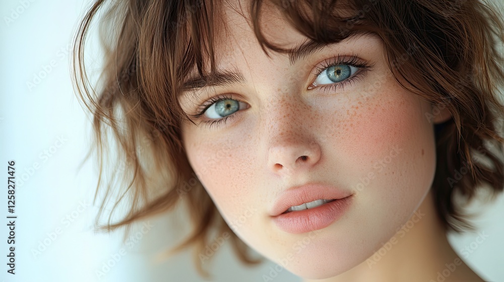 Close-up on the face of a soft young woman with a soft-focus background in gentle, muted colors. Close-up on the face of a soft young woman with a soft-focus background in gentle, muted colors.
