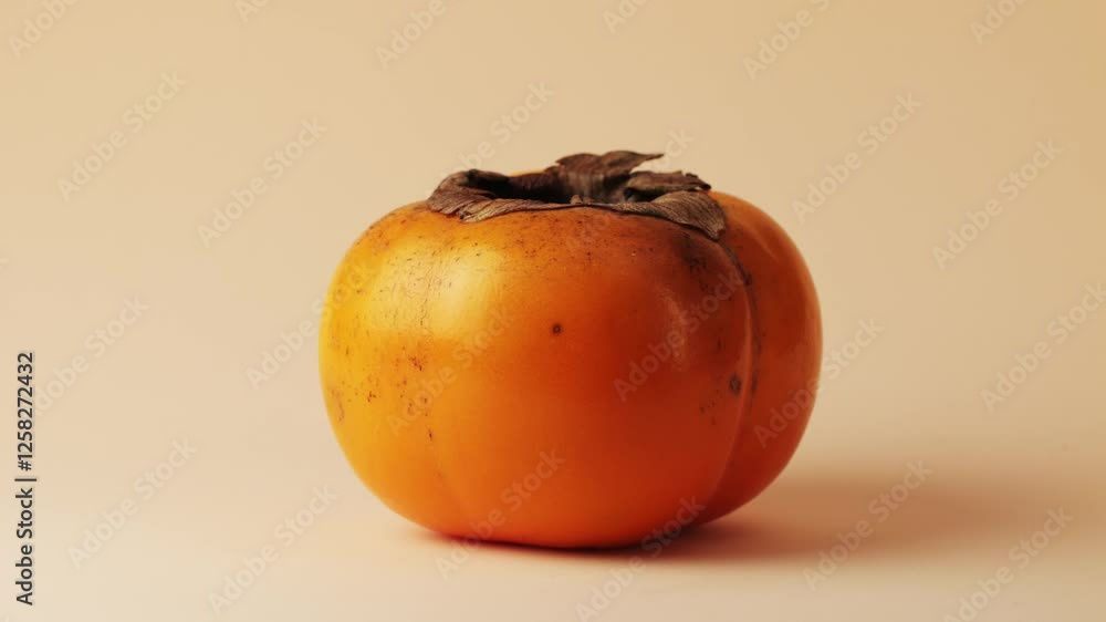 Close-up of a persimmon at the kitchen, macro fruit. 
