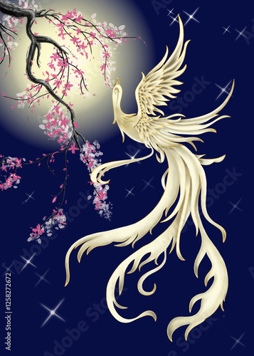 Golden Phoenix and the moon light
