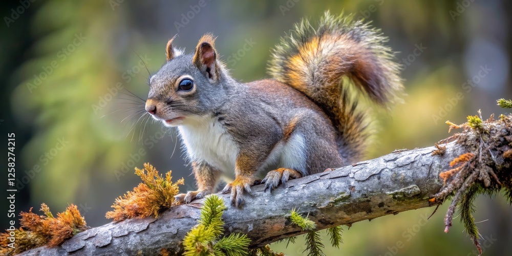 Close-Up of a Squirrel on a Branch in a Natural Forest Setting Close-Up of a Squirrel on a Branch in a Natural Forest Setting