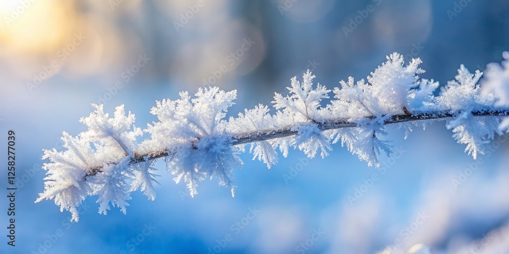 Minimalist Winter Frost: Sparkling Ice Crystals on Branch Minimalist Winter Frost: Sparkling Ice Crystals on Branch