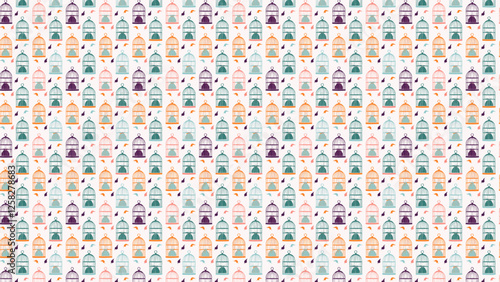 小鳥と鳥かごのイラスト、背景パターン