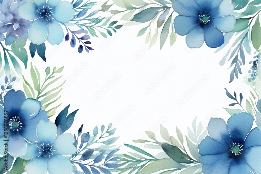 Fototapeta premium Elegant Blue Floral Watercolor Frame for Invitations and Artwork