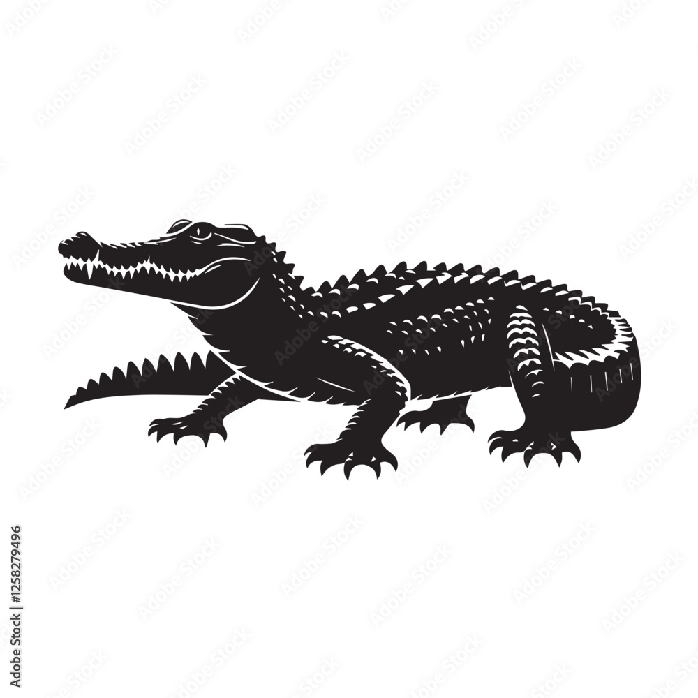 Fototapeta premium Ilustracja wektorowa czarnej sylwetki krokodyla
