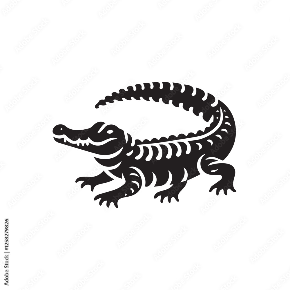 Fototapeta premium Crocodile black silhouette vector illustration