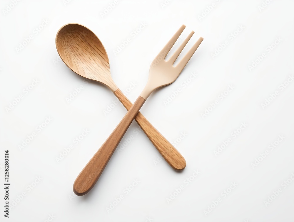 Wooden spoon and fork isolated on white background with clipping path Wooden spoon and fork isolated on white background with clipping path