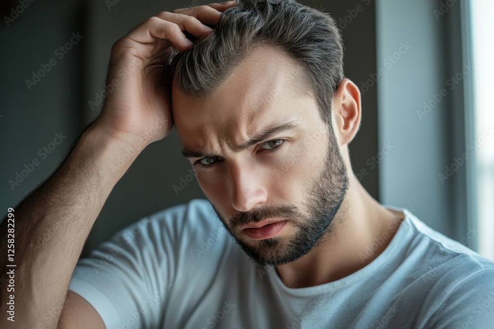 Hair Scalp Analysis In Clinic. Man With Hair Fall, Hair Scalp Analysis In Clinic. Man With Hair Fall,