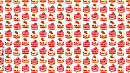 イチゴのケーキ　かわいい、イラストのパターン背景