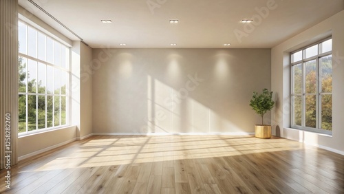 Wallpaper Mural Sunlit Empty Room with Hardwood Floors and Large Windows Ideal for Interior Design and Home Staging Torontodigital.ca