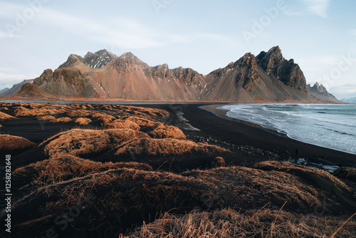 Panoramic view Stokksnes beach and Vestrahorn Iceland