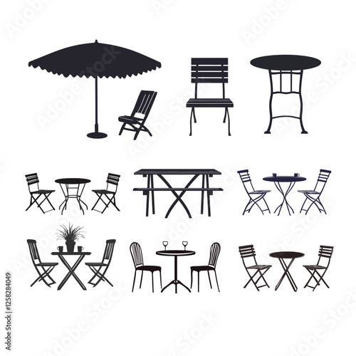 Outdoor Table Silhouette Vector, Minimalist Patio and Garden Furniture Illustration