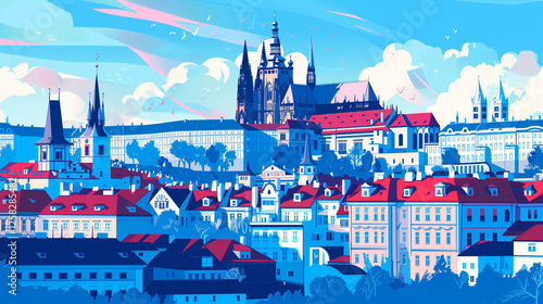 czechoslovakia prague castle cityscape blue colors vector illustration iconic architecture photo