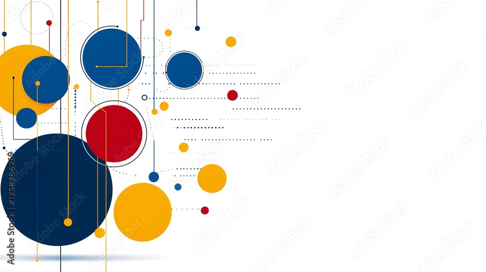 Colorful Geometric Shapes with Circles and Lines on White Background Colorful Geometric Shapes with Circles and Lines on White Background