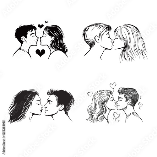 Romantic Happy Valentine’s Day Kissing Vector Illustration, Loving Couple in Sweet Embrace, Love and Affection Concept