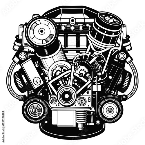 Detailed cutaway illustration of a modern car engine, showcasing all internal components.